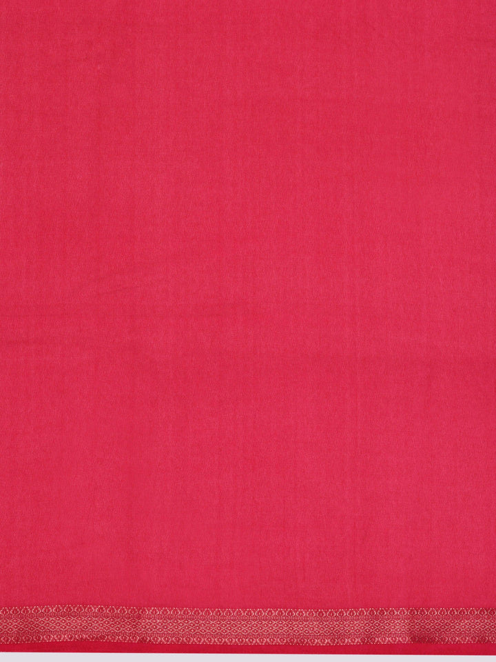Pink Printed Silk Blend Saree With Unstitched Blouse Piece - Libas