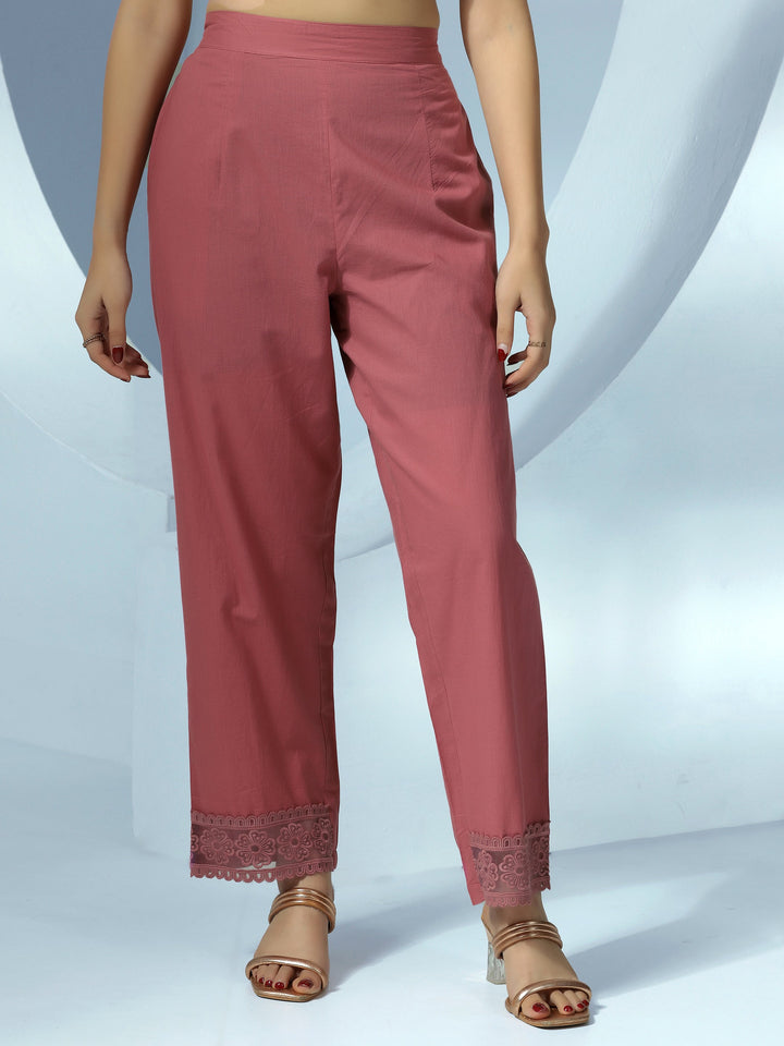 Mauve Printed Cotton Blend Straight Suit With Dupatta