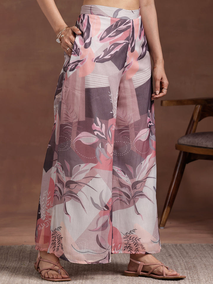 Grey Printed Chiffon 3 Piece Co-Ords