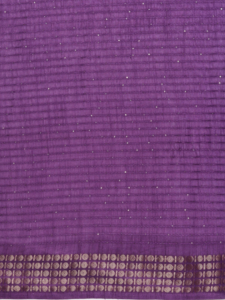 Lavender Printed Silk Blend Saree With Unstitched Blouse Piece - Libas
