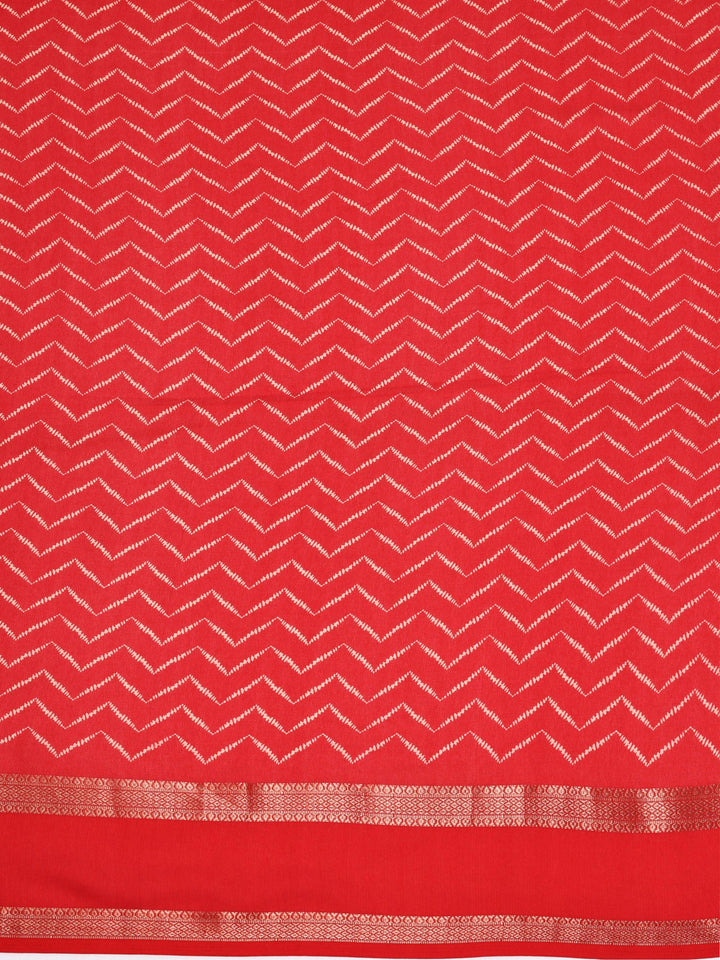 Red Printed Silk Blend Saree With Unstitched Blouse Piece - Libas