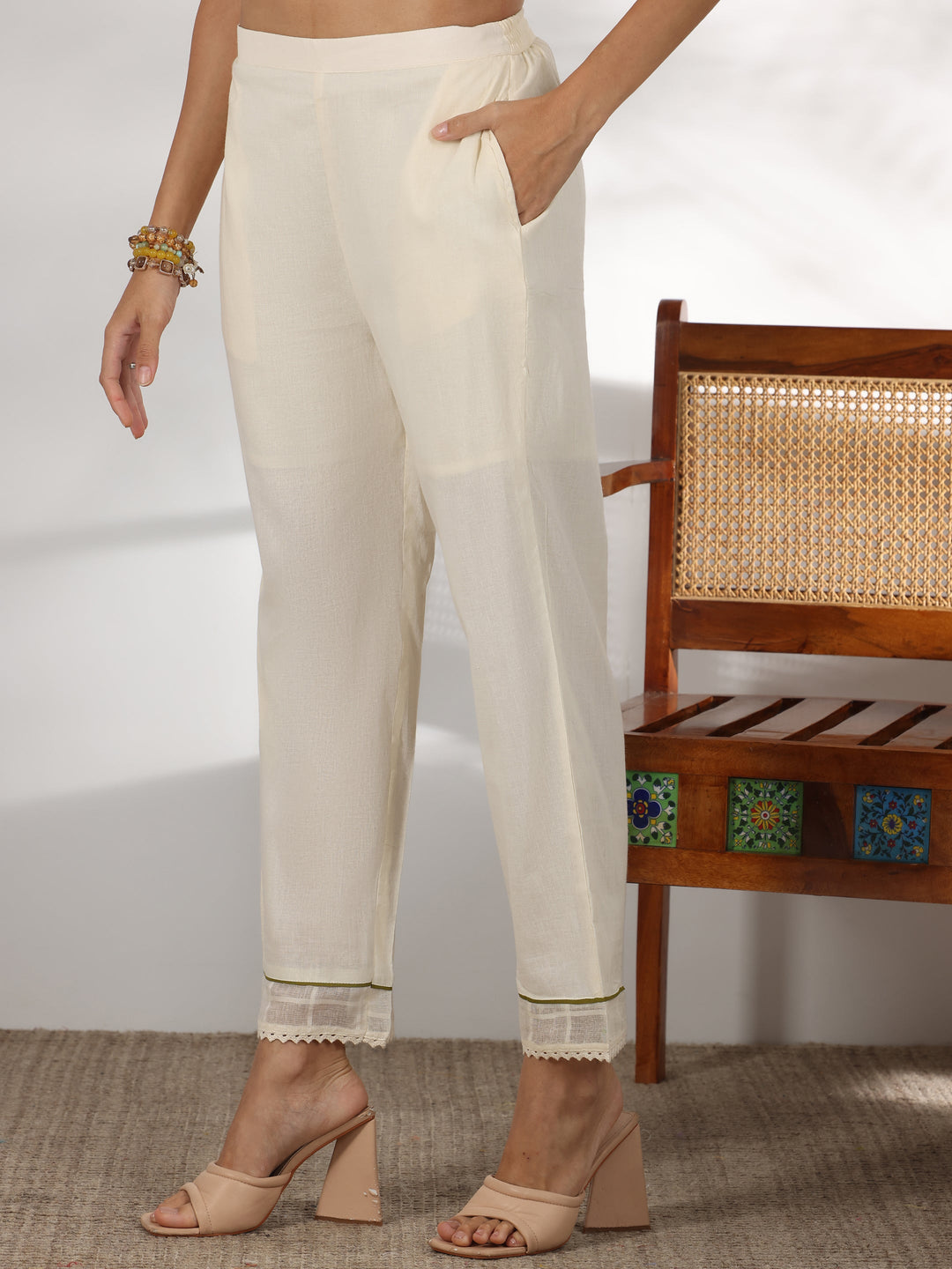 Off white Printed Cotton Straight Suit With Dupatta