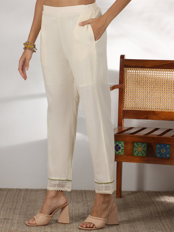 Off white Printed Cotton Straight Suit With Dupatta