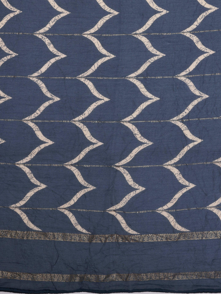 Blue Printed Poly Georgette Saree With Unstitched Blouse Piece - Libas