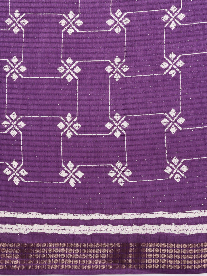 Lavender Printed Silk Blend Saree With Unstitched Blouse Piece - Libas