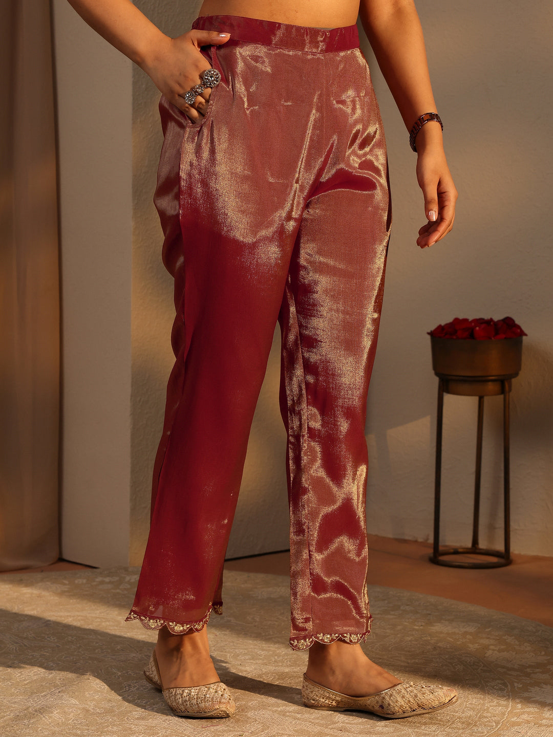 Brown Embellished Silk Blend A-Line Suit Set With Dupatta