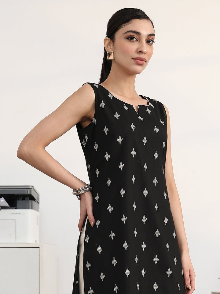 Libas Black Ethnic Motifs Printed Cotton Blend Straight Suit Set With Dupatta