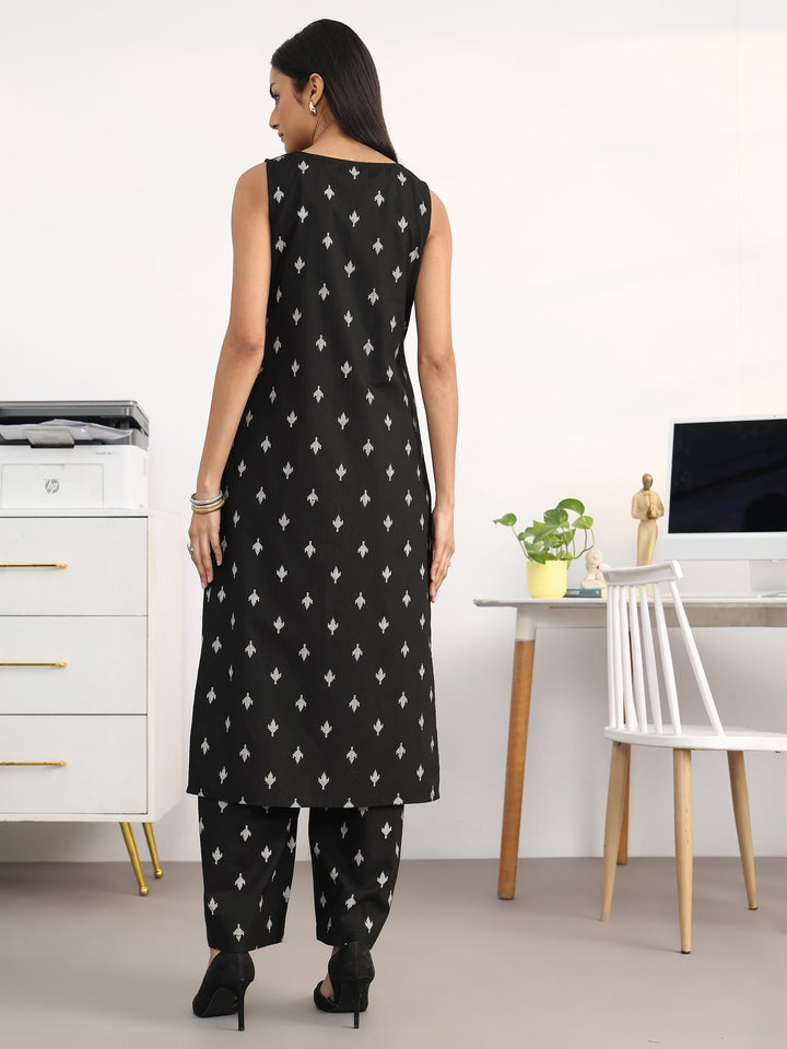 Libas Black Floral Printed Cotton Blend Straight Kurta Set
