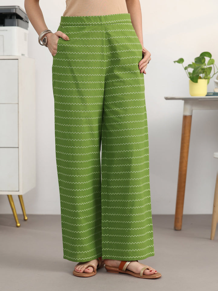 Libas Green Floral Woven Design Cotton Blend A-Line Kurta Set