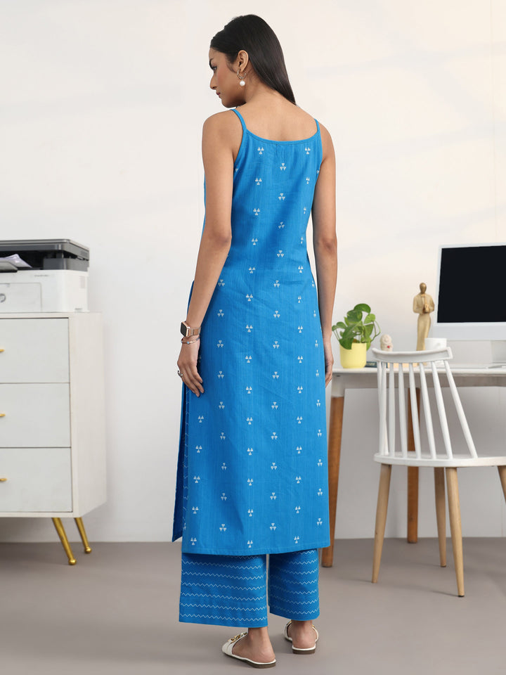 Libas Blue Ethnic Motifs Woven Design Cotton Blend A-Line Kurta Set