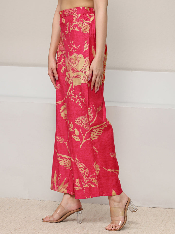Red Floral Printed Silk Blend A-Line Kurta Set