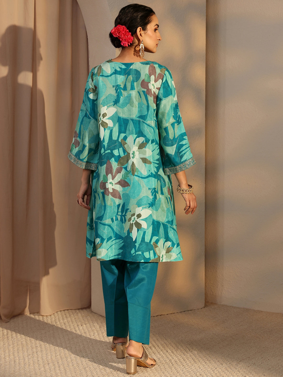 Blue Floral Printed Muslin Co-Ord Set
