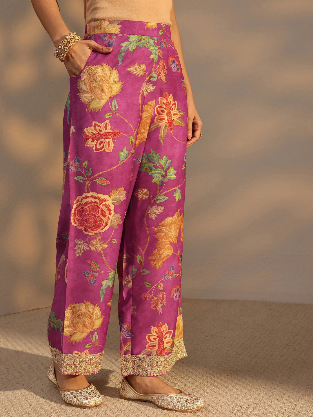 Pink Floral Printed Silk Blend Co-Ord Set
