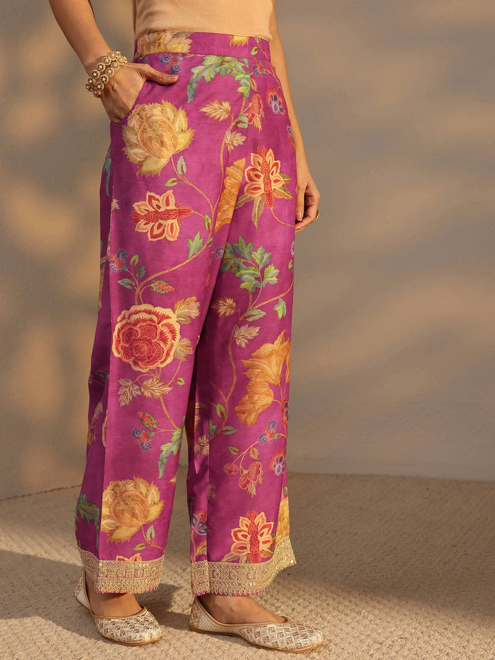 Pink Floral Printed Silk Blend Co-Ord Set