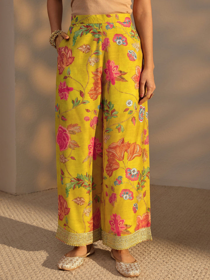 Mustard Floral Printed Silk Blend Co-Ord Set