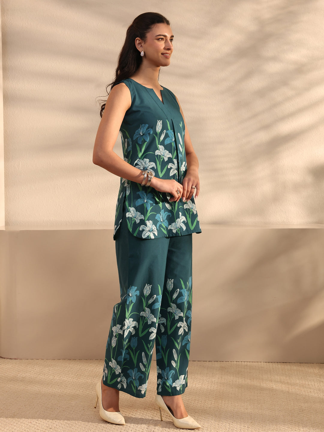 Blue Floral Printed Cotton Co-Ord Set
