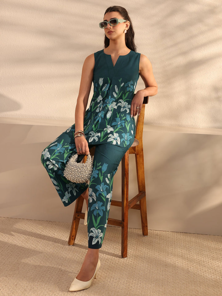 Blue Floral Printed Cotton Co-Ord Set
