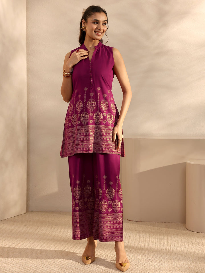 Burgundy Ethnic Motifs Printed Viscose Rayon Co-Ord Set