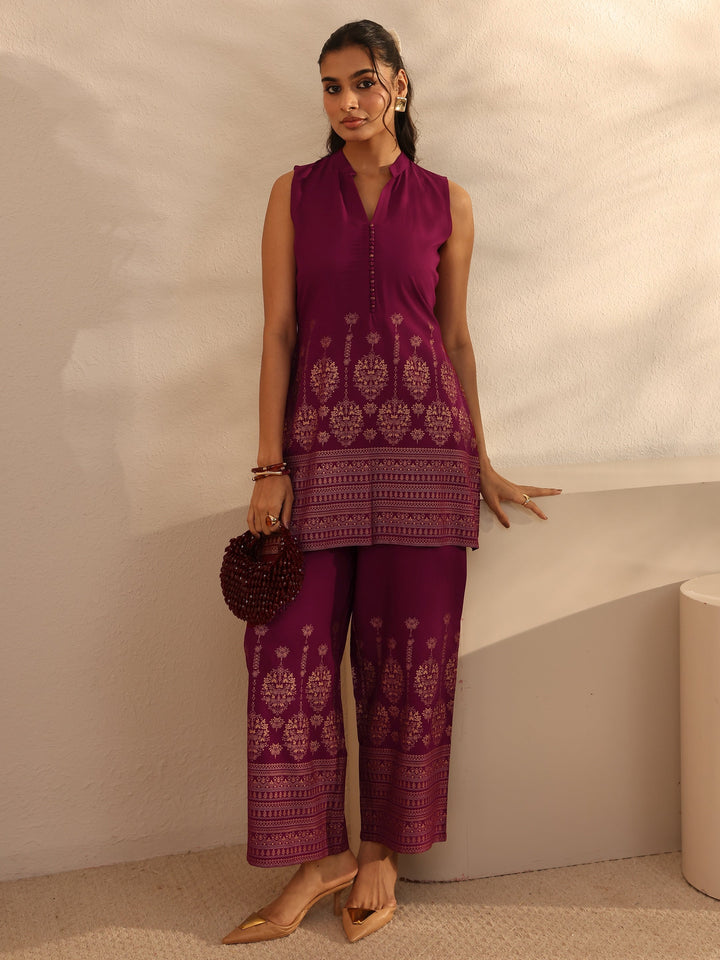 Burgundy Ethnic Motifs Printed Viscose Rayon Co-Ord Set