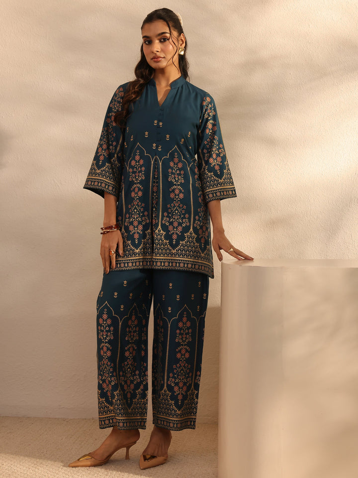 Blue Ethnic Motifs Printed Viscose Rayon Co-Ord Set
