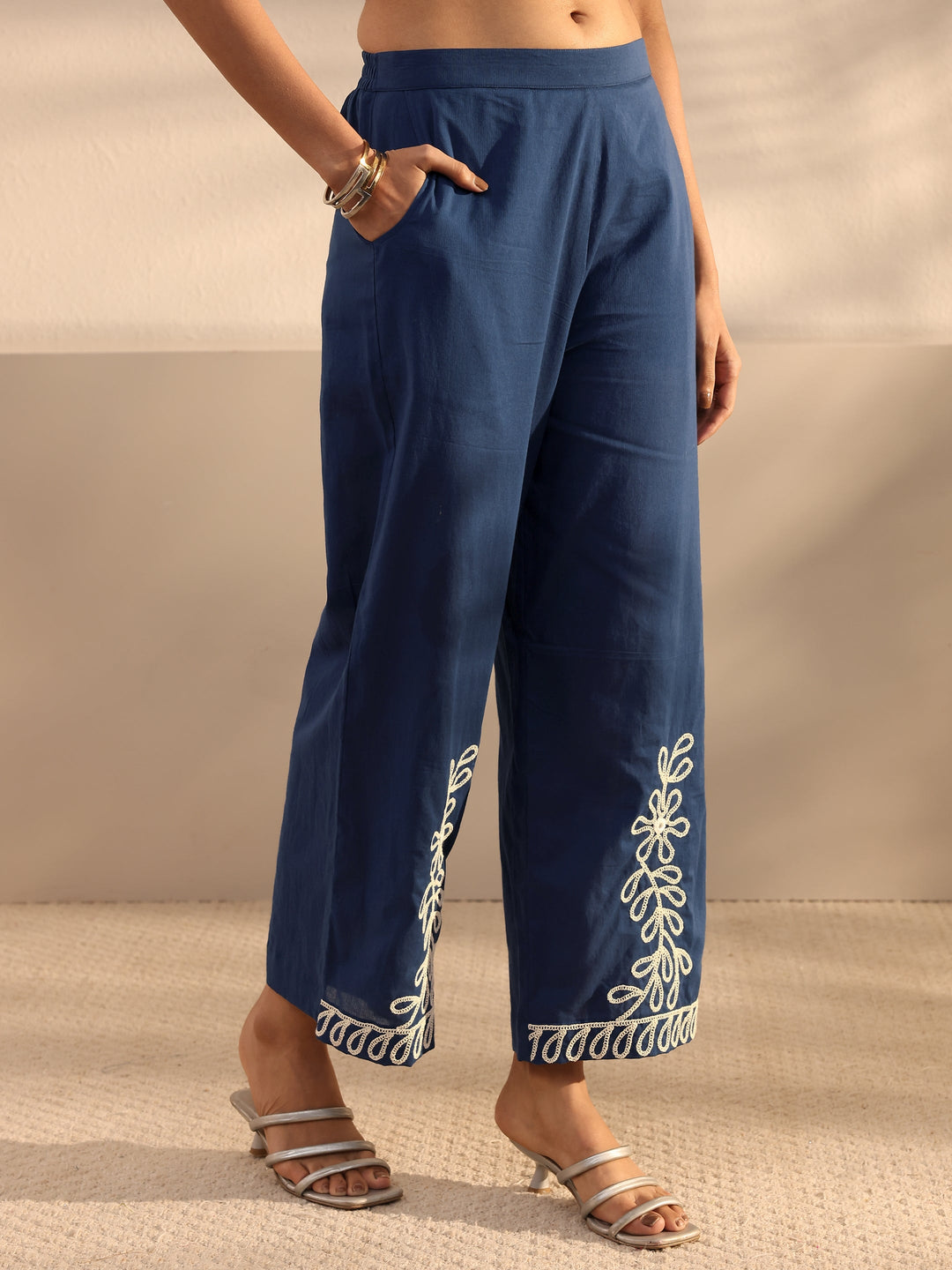 Blue Floral Embroidered Cotton Co-Ord Set