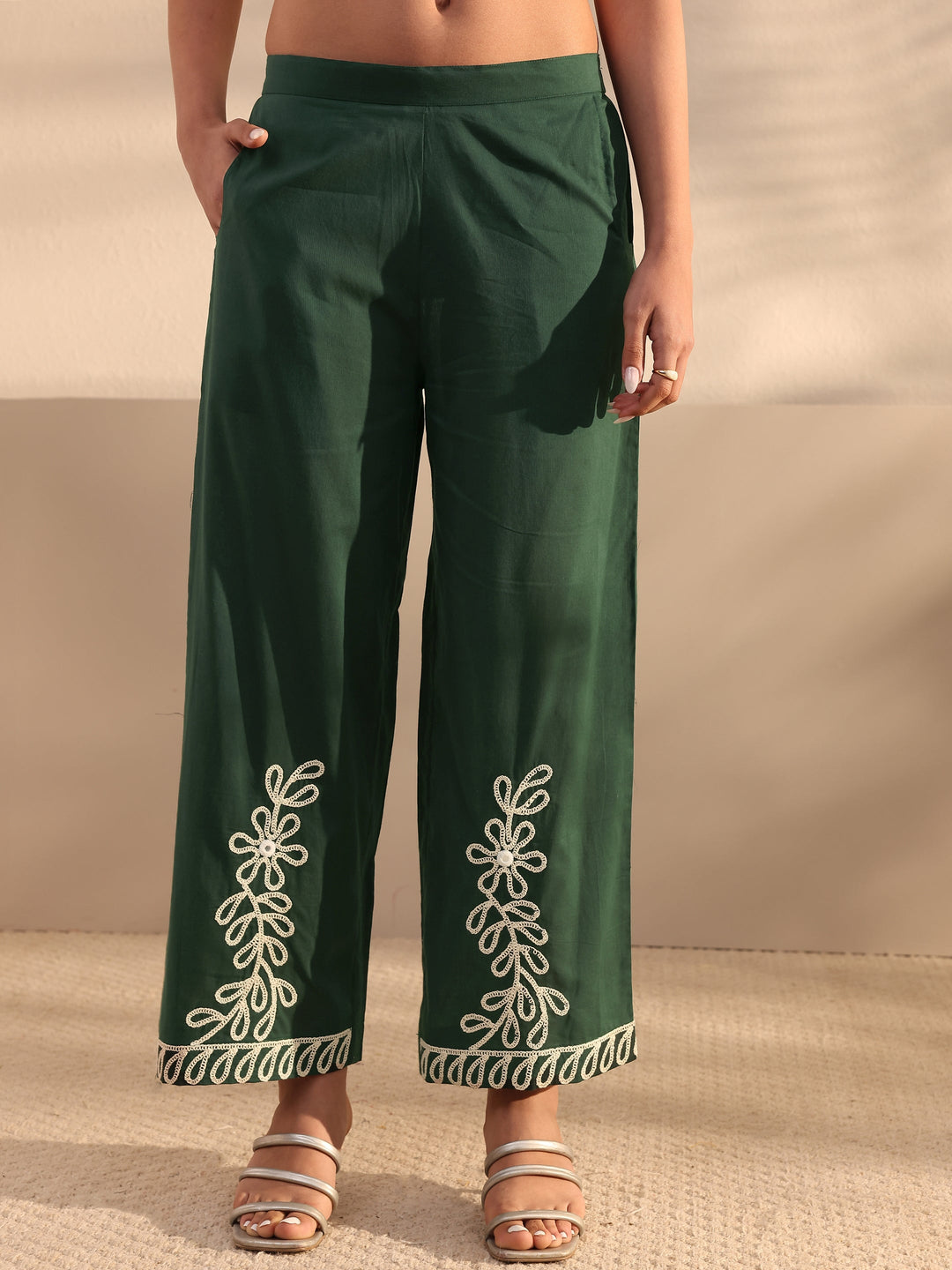 Green Embroidered Cotton Co-Ord Set