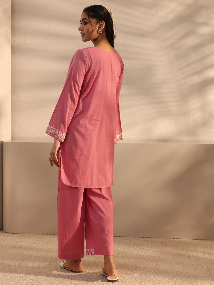 Pink Embroidered Cotton Co-Ord Set
