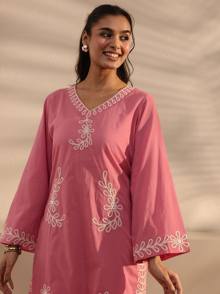 Pink Embroidered Cotton Co-Ord Set