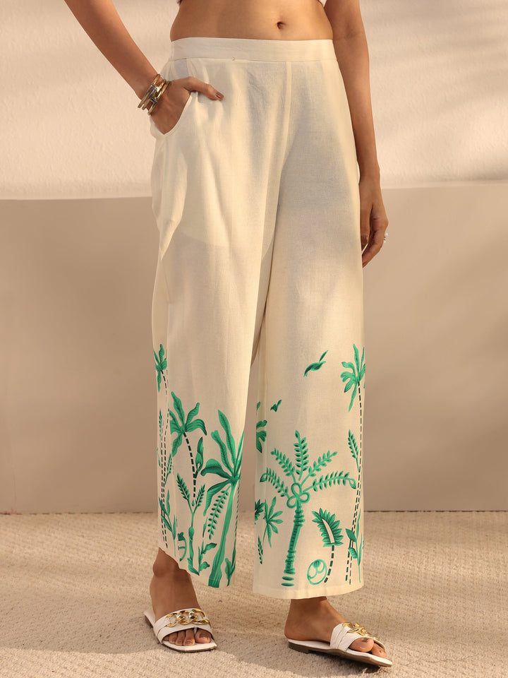 Off White Tropical Printed Cotton Co-Ord Set