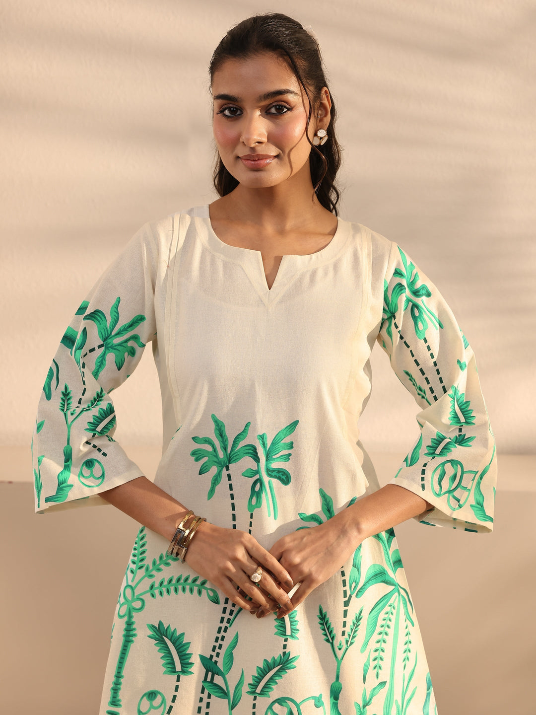 Off White Tropical Printed Cotton Co-Ord Set