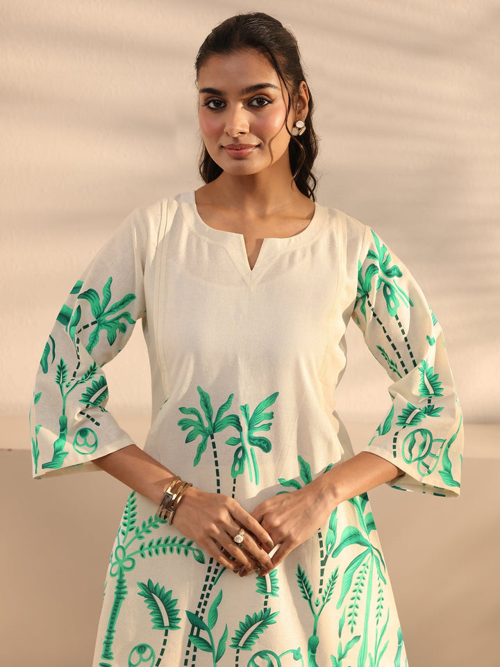 Off White Tropical Printed Cotton Co-Ord Set
