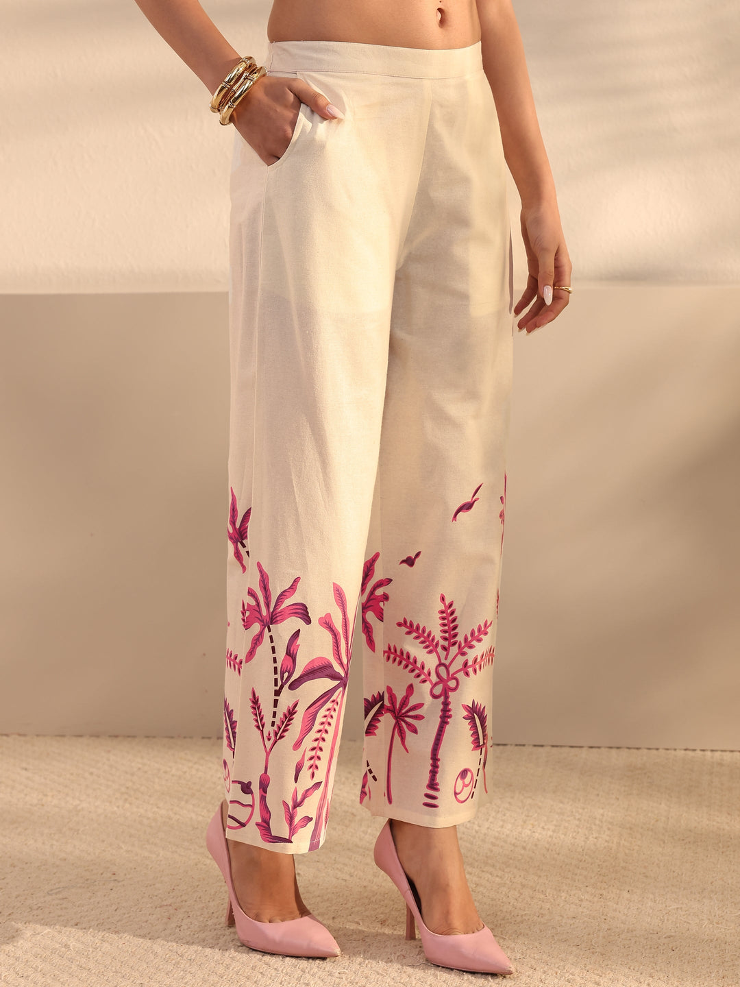 Off White Tropical Printed Cotton Co-Ord Set