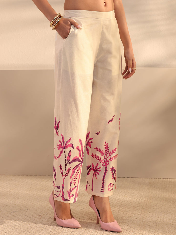 Off White Tropical Printed Cotton Co-Ord Set