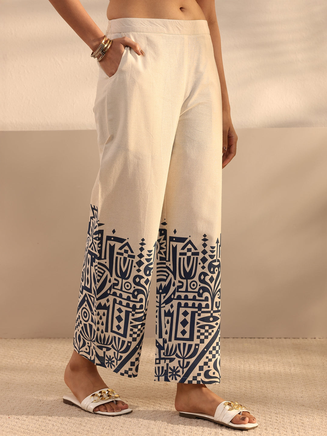Off White Ethnic Motifs Printed Cotton Co-Ord Set
