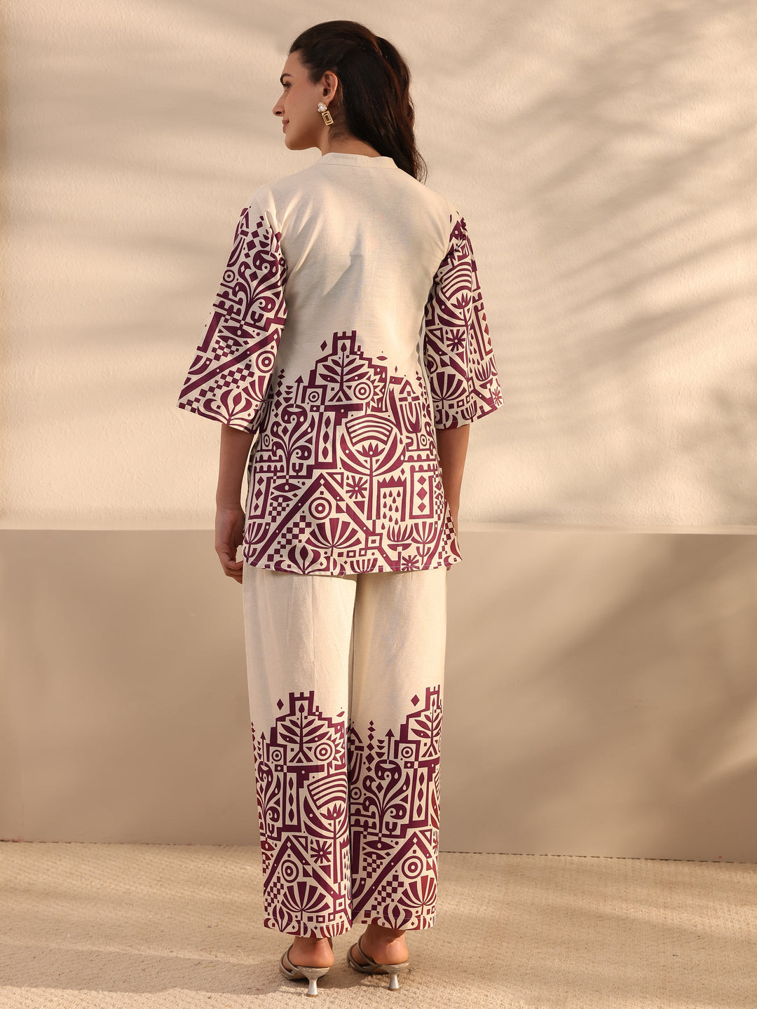 Off White Ethnic Motifs Printed Cotton Co-Ord Set