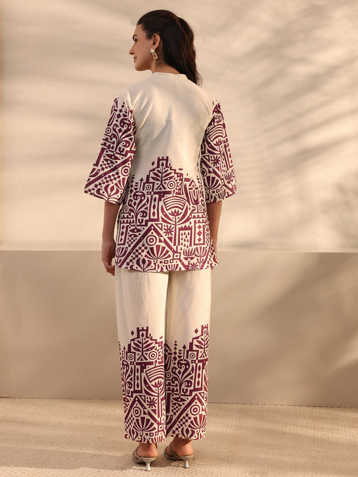 Off White Ethnic Motifs Printed Cotton Co-Ord Set