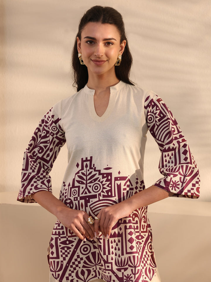 Off White Ethnic Motifs Printed Cotton Co-Ord Set
