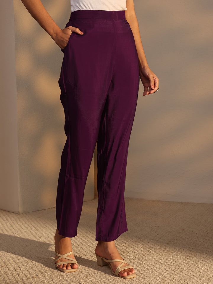 Purple Printed Cotton Blend Straight Suit Set With Dupatta