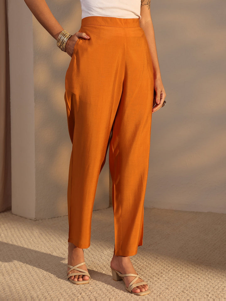 Orange Ethnic Printed Silk Blend Straight Suit Set With Dupatta