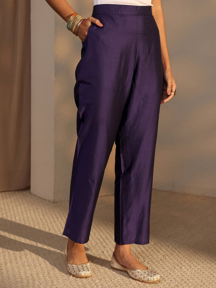 Purple Floral Printed Silk Blend Straight Suit Set With Dupatta