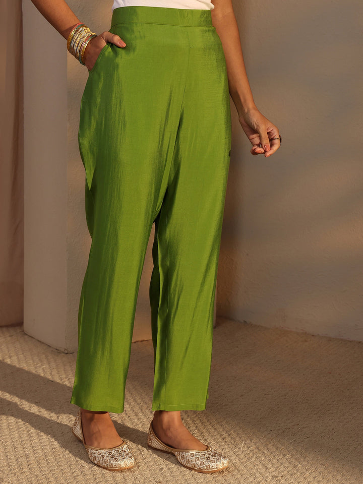 Green Floral Printed Silk Blend Straight Suit Set With Dupatta