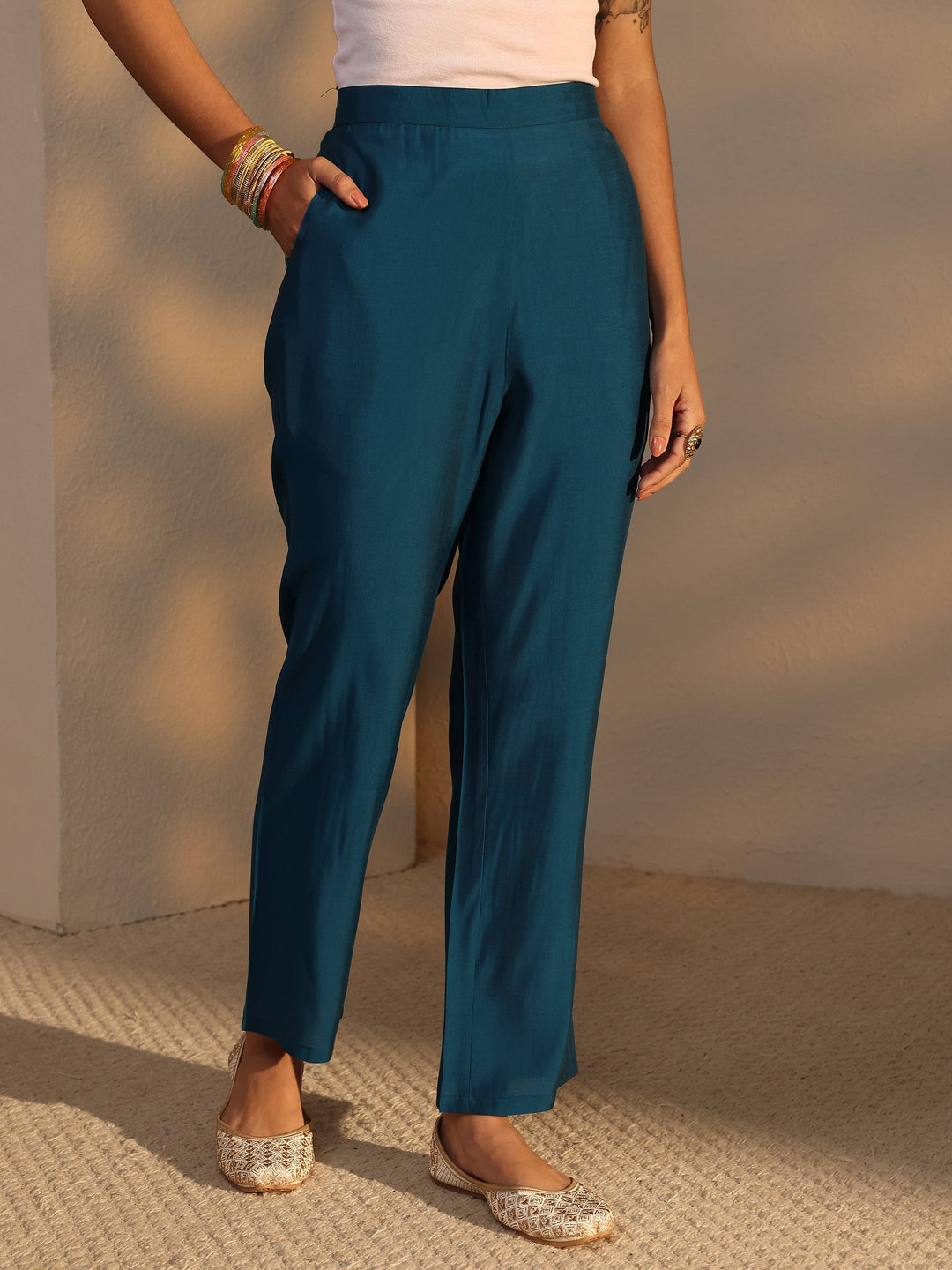 Blue Floral Printed Silk Blend Straight Suit Set With Dupatta