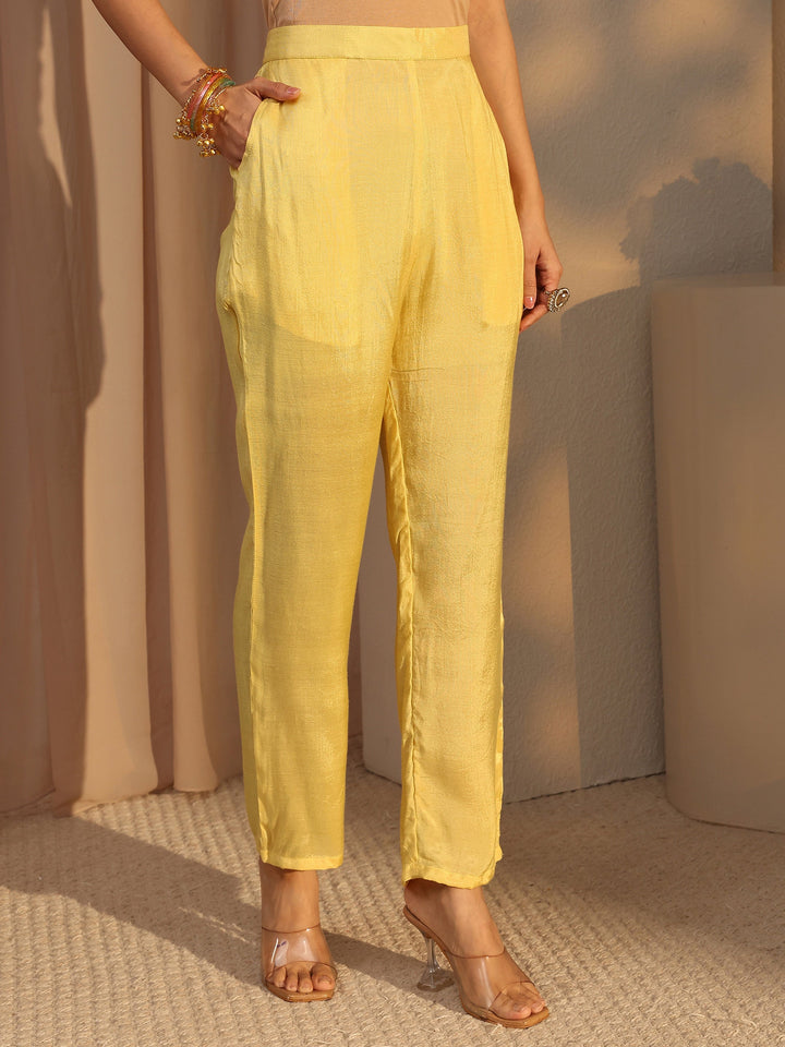 Yellow Woven Design Chanderi Silk Straight Suit Set With Dupatta