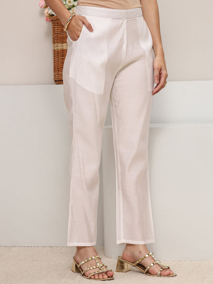 White Ethnic Woven Design Chanderi Silk Straight Suit Set With Dupatta