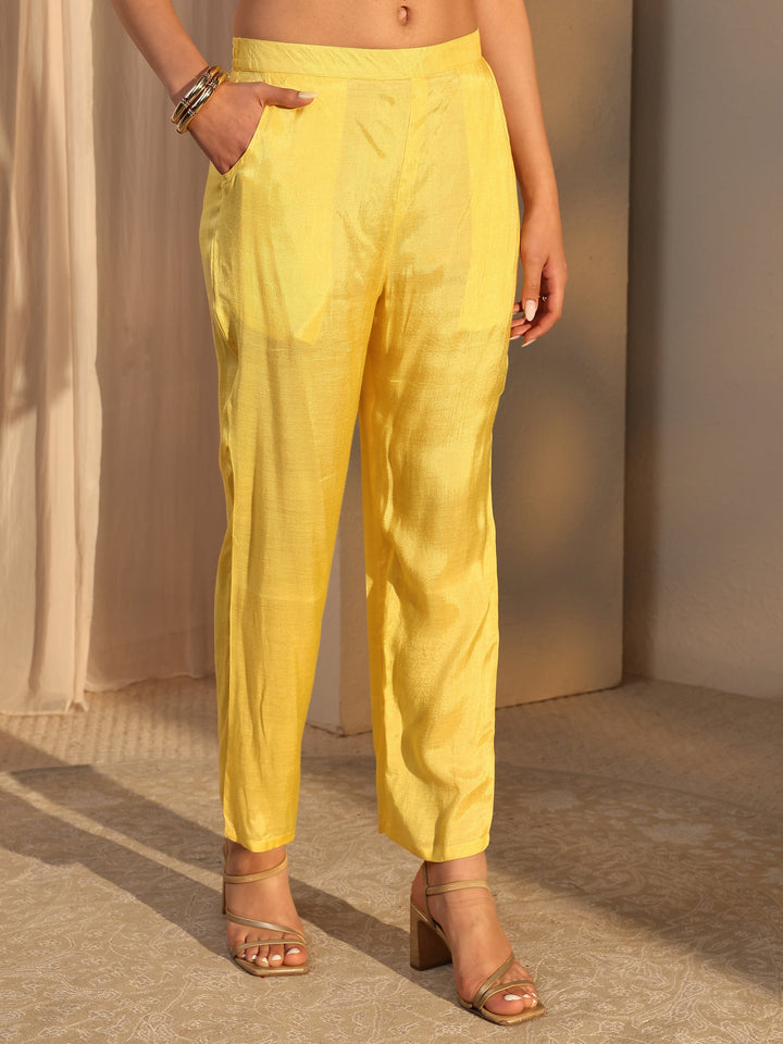 Yellow Woven Design Chanderi Silk Straight Suit Set With Dupatta