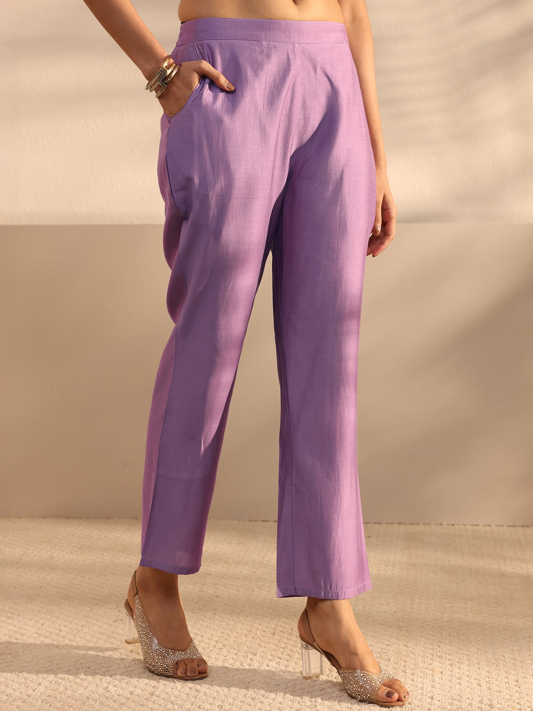 Purple Floral Embroidered Chanderi Silk Straight Suit Set With Dupatta