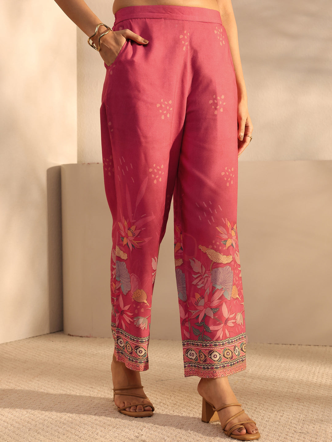 Red Floral Printed Cotton Blend Straight Suit Set With Dupatta