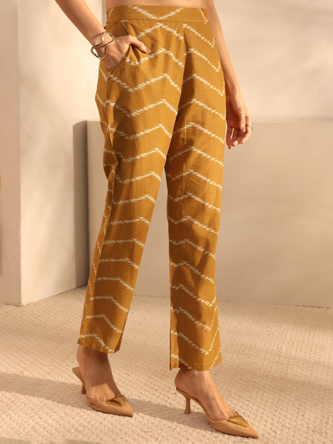 Rust Ethnic Printed Cotton Straight Suit Set With Dupatta