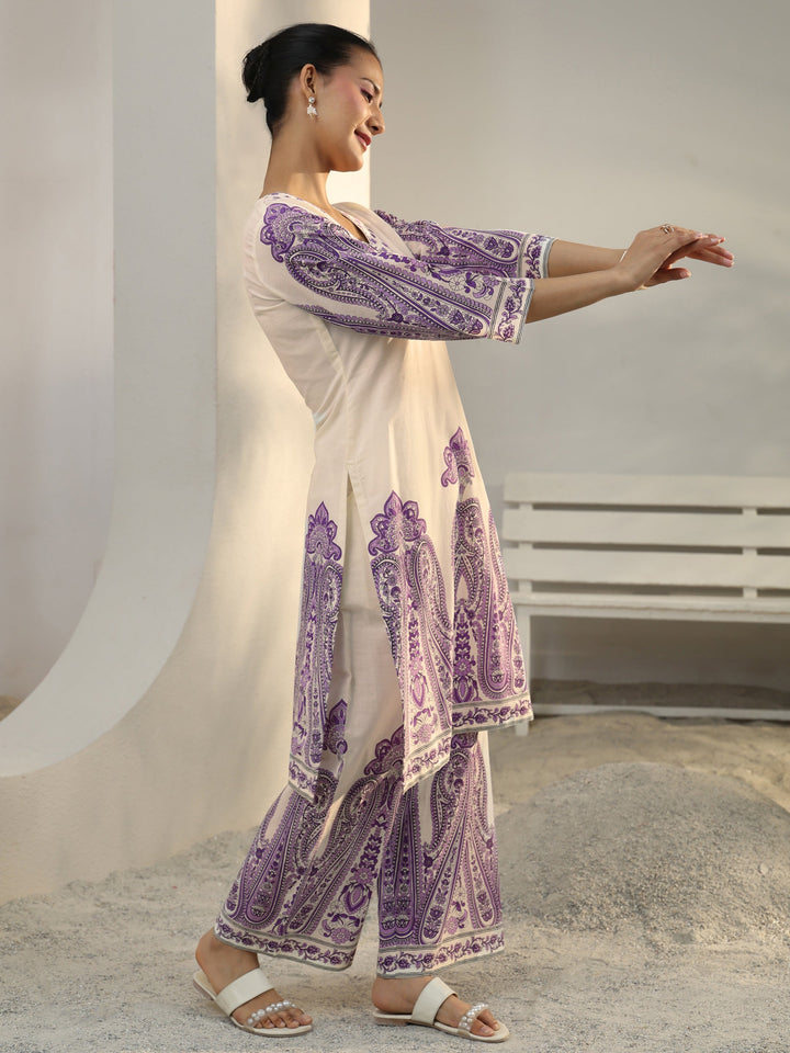 Off White Ethnic Printed Cotton Co-Ord Set