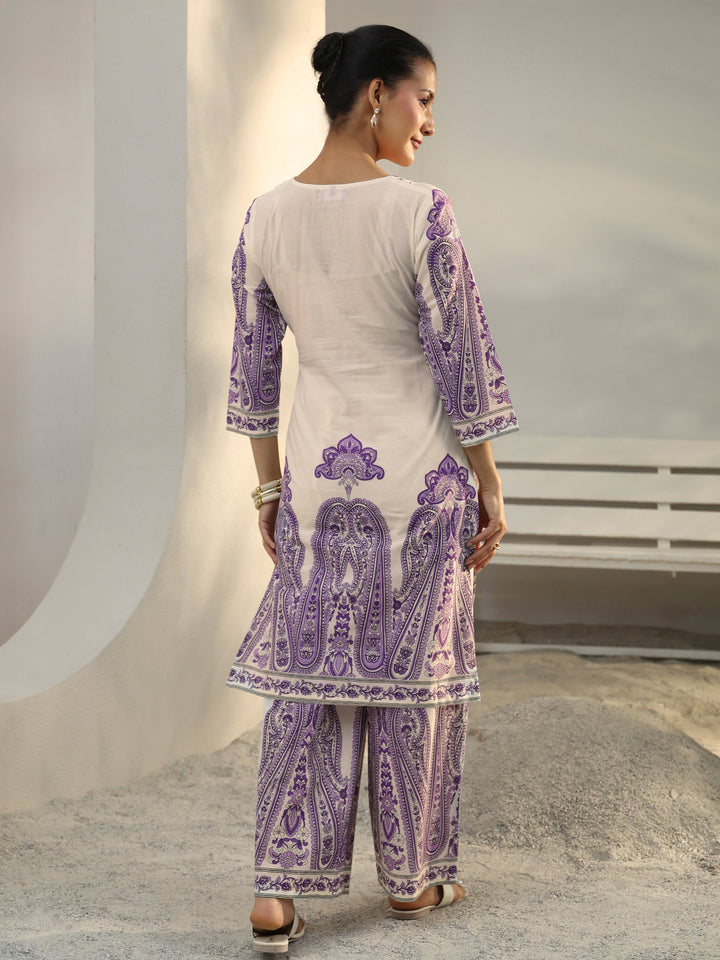 Off White Ethnic Printed Cotton Co-Ord Set